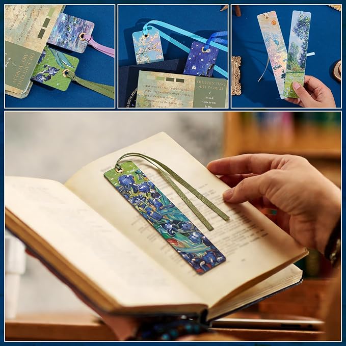 2Pcs Oil Painting Bookmarks for Women, Bookmarks Set for Book Lover, Book Marks for Reading, Vintage Book Marks for Kids Students Classroom Gift for Teacher Iris & Water Lily