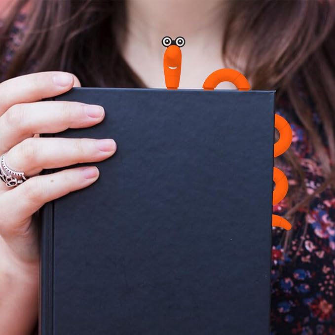 Clip Bookmarks for Kids Students Women and Men - Wally The Bookworm Cool Cute Bookmark and Page Holder Unique Gift Idea - Funny Book Marker and Reading Accessory for Book Lovers (Orange)
