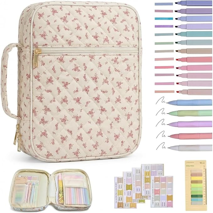 Quilted Bible Cover Case for Women, Elegant Floral Bible Carrying Case with Study Supplies, Large Bible Bag Journaling Kit for Church & Christian Gift