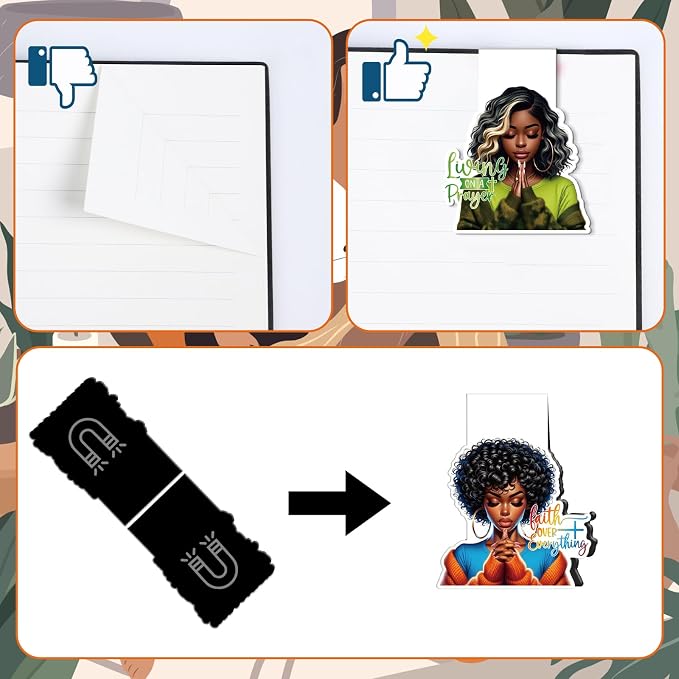 Black Girl Magnetic Bookmarks Gifts - Cosmisun 9 Pcs Praying Black Women Bookmark Magnets Christian Inspirational Book Marks Page Markers Clip Gifts for Church Women Students Teacher Bookish Reading
