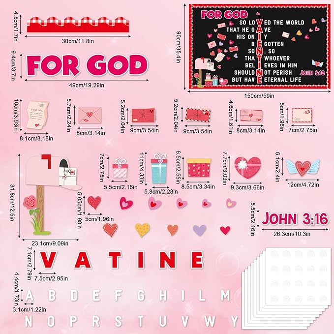 Valentine's Day Jesus Religious Bulletin Board Christian Classroom Decorations February Valentines Letter Heart Mailbox Cutouts Sunday School Bulletin Board Border for Kids School Home Door Decor