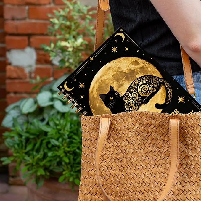 1Pc Black & Golden 2026-2028 Planner Gold Cat Tarot Spiral Gothic Moon Phase Diary, A5 Monthly Calendar & Undated Notebook, Witchy Gift for Cat Lovers