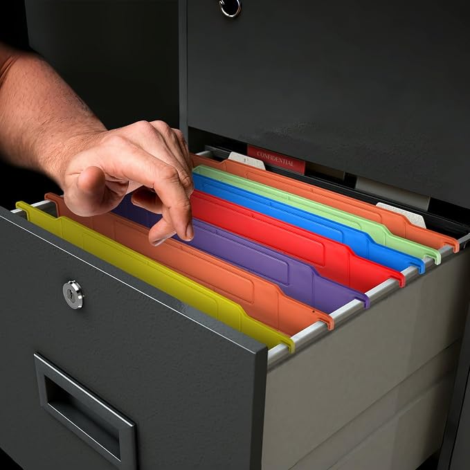 Watersay 12 Pack File and Folder Dividers 11 x 6 Inches Hanging Filing Cabinet Dividers Plastic Folder Organizer Insertable File Separators Office Filing Supplies for Organization (Rainbow Color)