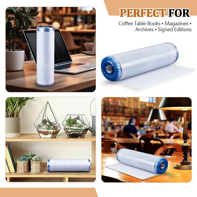 AmazingSpark 16" x 200 ft Open-Edge Adjustable Archival Book Jacket Covers Gloss 1.5-mil Rolls, Foldable Book Dust Jacket Covers, Super Clear Acid Free Cover for Hardcover Library Collection Document