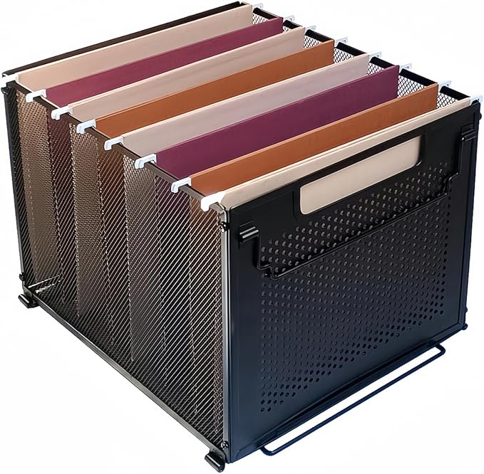 SETTFRFE Letter Size Hanging File Folder Organizer,Metal Filing Crate,File Basket for Hanging File,Black (Perforated metal plate)