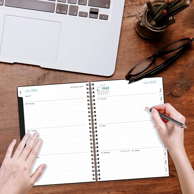 2026-2027 Planner - Weekly and Monthly Calendar Planner from Jul 2026 - Jun 2027, Planner 2026-2027 Spiral Bound with 12 Monthly Tabs, Inner Pocket, Perfect for School Office Supplies, 6.4" x 8.5", Black-C