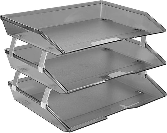 Acrimet Facility 3 Tier Letter Tray, Side Load, Letter Size/A4, Desktop File Organizer, Plastic (Clear Gray Color)