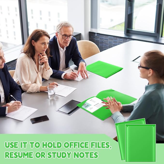 Henoyso 36 Pack Fruit Green Plastic Folders with Clear Front Pockets Heavy Duty File Folders with 2 Pockets and Card Slot for Student Communication School Office Presentation Report
