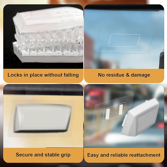 EZ Pass Tag Mounting Kit, Including 2pcs Static Films and 8pcs Dual-Lock Adhesive Tape Strips (4 Sets) Reclosable Fastener Transponder Strips Holder for Cars, Easy to Install Swap Transponder Mount