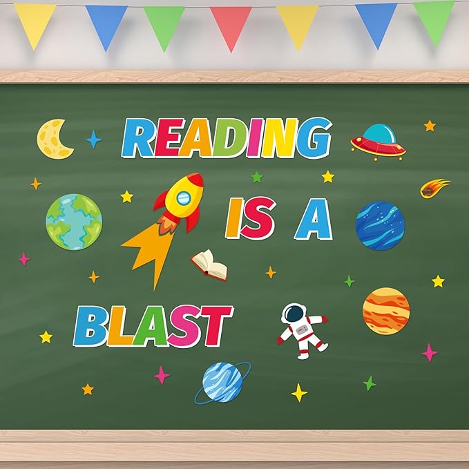 Space Theme Reading Classroom Bulletin Board Decors, Outer Space Reading Posters for Classroom Library Wall Decoratons, Preschool Elementary Middle School Student Eduactional Supplies
