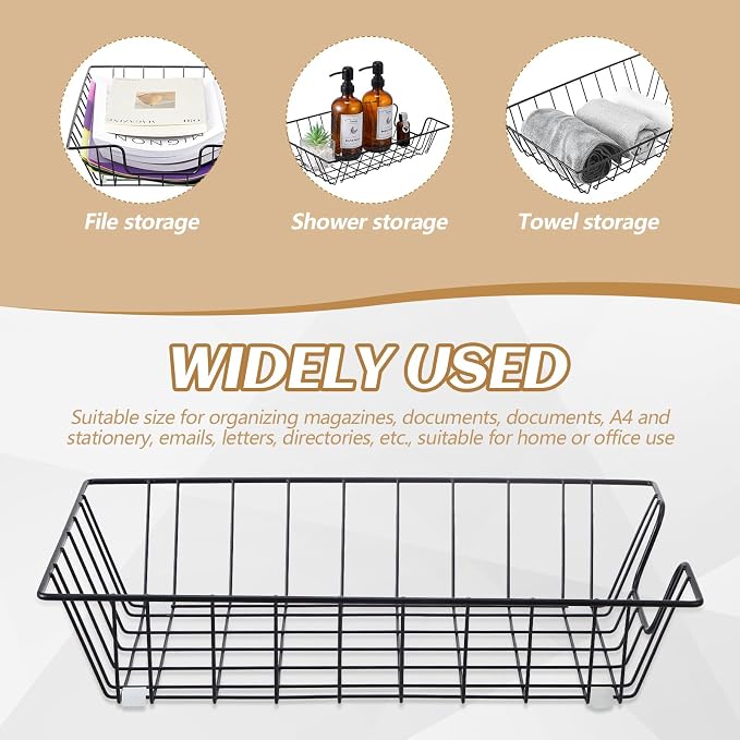 Yeaqee 3 Pcs Letter Tray Wire Paper Trays Stackable File Desk Organizer Metal File Paper Holder Basket for Desk Desktop Letter Storage for Office Home Classroom School (Black,14'' X 10'' X 3'')