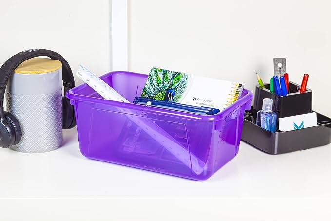 Storex Small Cubby Bins – Plastic Storage Containers for Classroom, 12.2 x 7.8 x 5.1 inches, Candy Violet, 5-Pack (62478A05C)