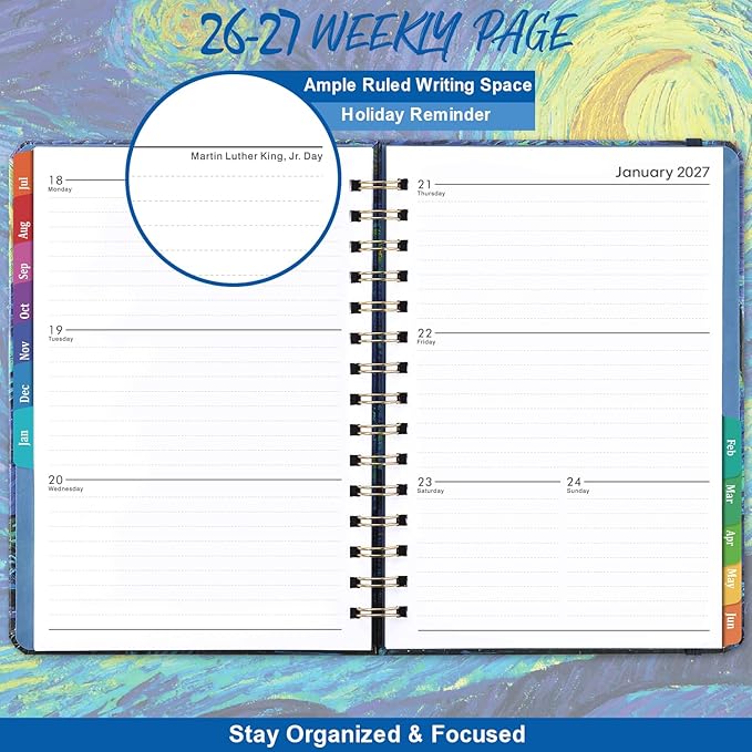 2026-2027 Planner – Jul.2026 - Jun.2027, Weekly ＆ Monthly Academic Planner 2026-2027, with Tabs, 6.4" x 8.5", Hardcover, Strong Binding, Thick Paper, Back Pocket, Elastic Closure, Inner Pocket