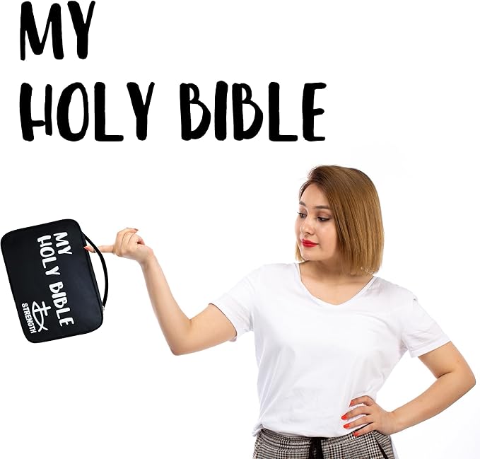 My Holy Bible Case, Practical Bible Cover Case with Handle, Pockets, Pen Slots, 10” x 8” Portable Bible Carrier Bag Fit Medium to Small Bibles Christian Church Gifts for Boys Girls Men Women