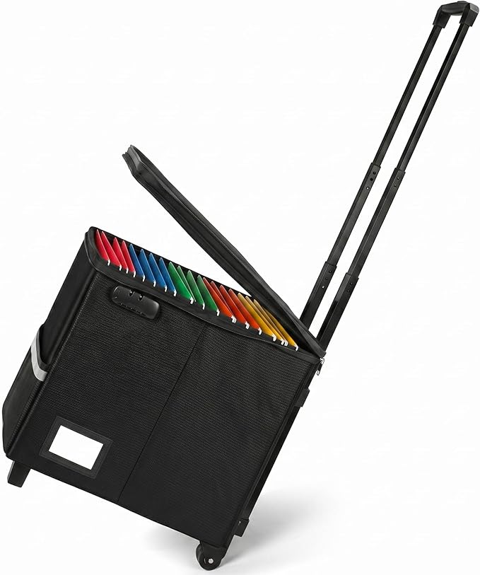 Fireproof File Box with Wheels, Collapsible Rolling Fireproof Document Bag with Lock, Fireproof Box with Handle & Casters, Mobile Fireproof Document Storage for Legal/Letter Size Files