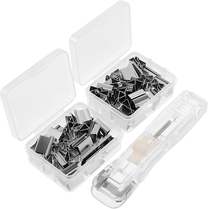 INOOMP Reusable Stapler Push Clip File Binder with 2 Plastic Clip Refills for Office Document Binding and Home Use