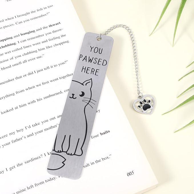 Cat Pendant Bookmark, Cute Cat Gifts Funny Silver Animal Metal Book Marks for Reading Women You Pawsed Here Kitten Bookmark Kitty Lovers Gift for Women Men Readers