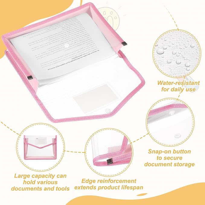 PATIKIL Plastic Expanding File Folders, 2 Pack B5 File Folder Envelopes Letter Size Document Organizer Supplies with Snap Closure for Classroom Office, Pink, Horizontal