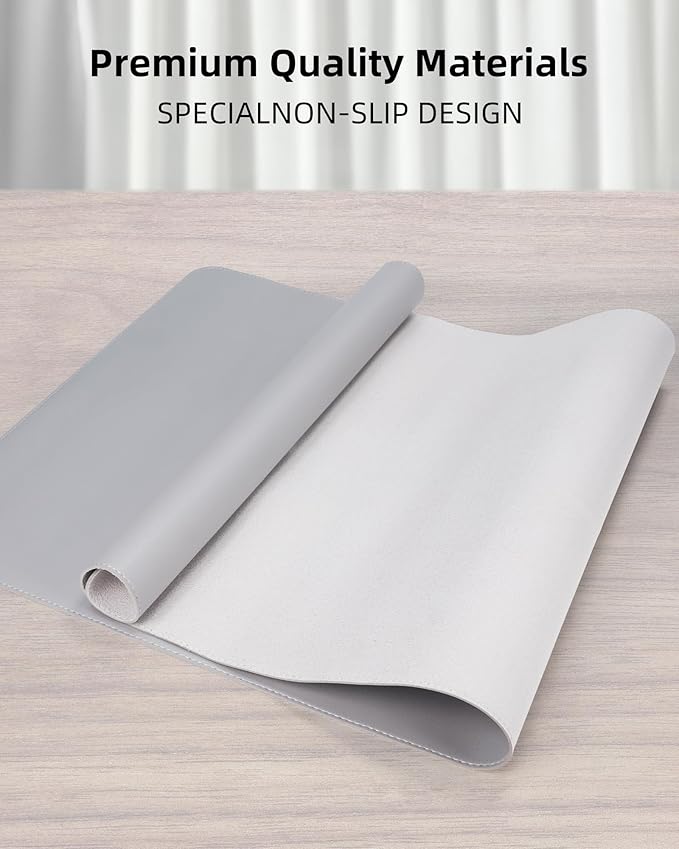 AFIING Large Desk Mat 55" x 24" - PU Leather Desk Pad Protector, Waterproof Non-Slip Extended Mouse Pad for Office Desk, Keyboard, Laptop and Home Workspace (Light Grey)