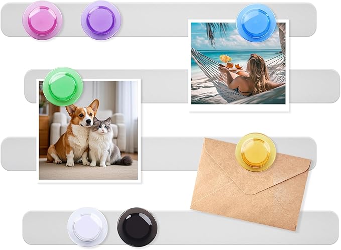 Magnetic Board for Wall - 4 Pcs Frameless Stainless Iron Magnetic Strips with Adhesive Backing, Magnet Bulletin Board with 7 Colorful Magnets, Memo Board Metal Strip for Office, Kitchen, School