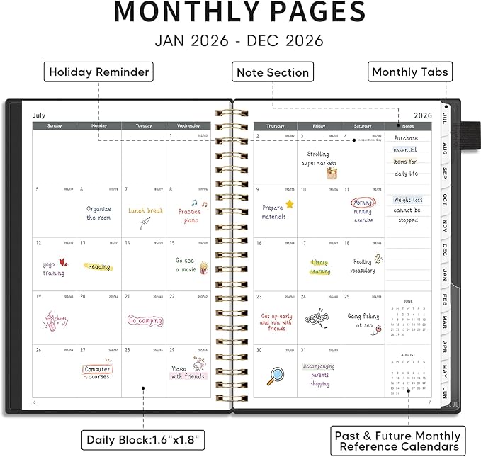AHGXG Academic Planner 2026-2027, July 2026 - June 2027, Weekly and Monthly, 8.5" x 11", Calendar, Agenda for Women, Teacher, Student, School, 12-Month Tabs (Black)