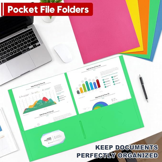 Two Pocket Folders,125 Pack Bulk Letter Size 8.5" x 11" Folders with Business Card Slot, Assorted 5 Colored Thick Paper File Folder for Office/School/Law Firms/Business/Home Use