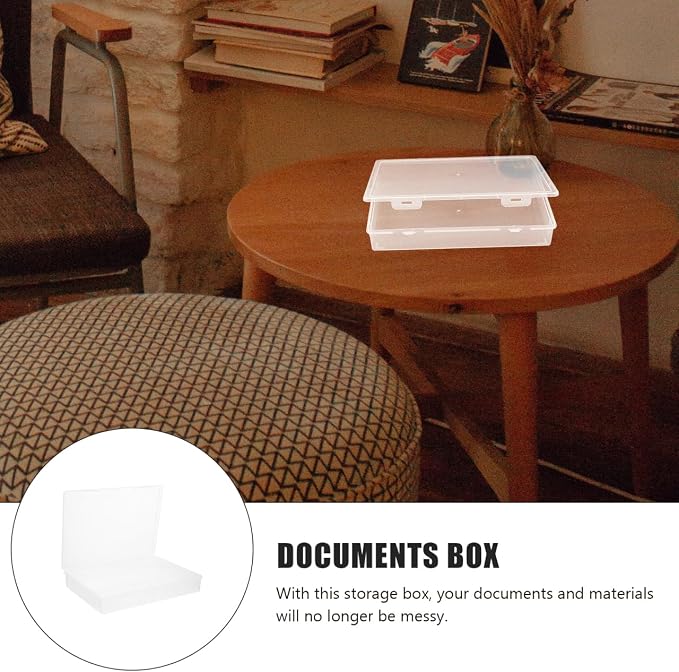 Tofficu Desktop Organizer File Storage Box 12.75X9.05X2.04In Clear Document Box with Lid for Office School Certificate Organizer Paper Filing Storage Container