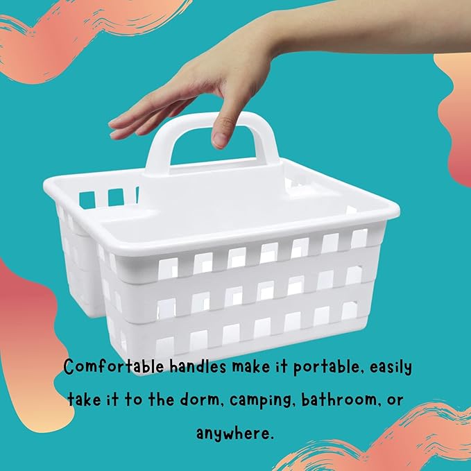 Divided 3-Compartment Plastic Caddies with Handle 10x8.75x7.5 in., Home Office Portable Multipurpose Utility Reusable Container Organizer Storage Holder Bucket Basket, Set of 2 (WHITE)