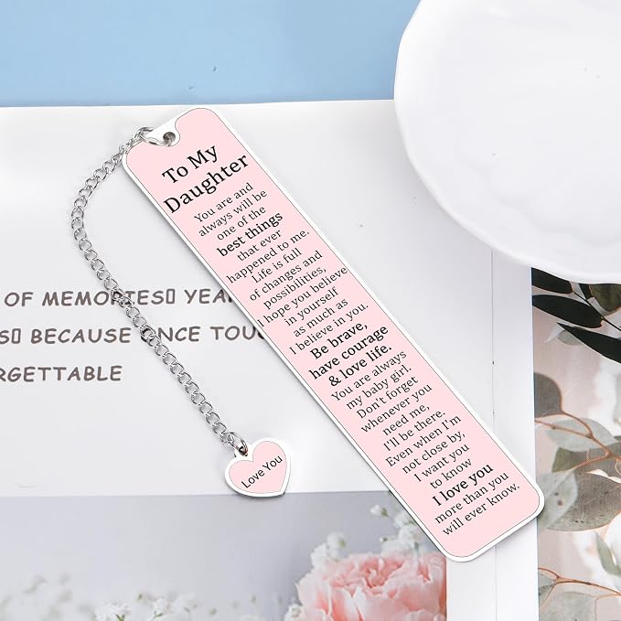GGOJAGST Daughter Gifts from Mom Dad, Graduation Birthday Gifts for Daughter, Pink Bookmarks for Teen Girls, Sweet 16th 18th Daughters Birthday Grad Wedding Presents for Women