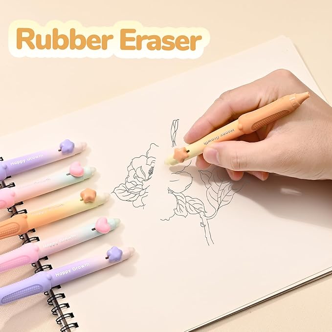 Temiary 6 Pcs Retractable Erasable Gel Pens & 10 Pcs Refills, Ink Pen with Eraser, 0.5 mm Fine Point Smooth Writing for Crossword Puzzles Journal Supplies (Pastel)