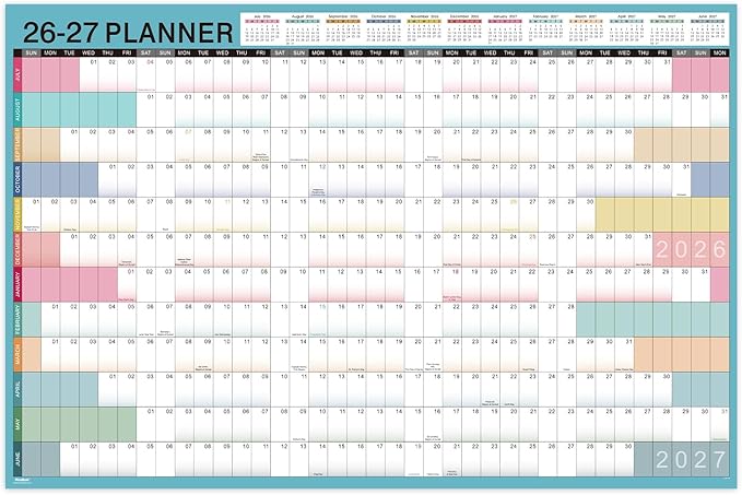 2026-2027 Yearly Wall Calendar - Calendar 2026-2027, Yearly Wall Calendar, July 2026 - June 2027, 23.1" x 34.6" (Open), Wall Calendar 12 Month, Julian Dates, Thick Paper, Round Stickers