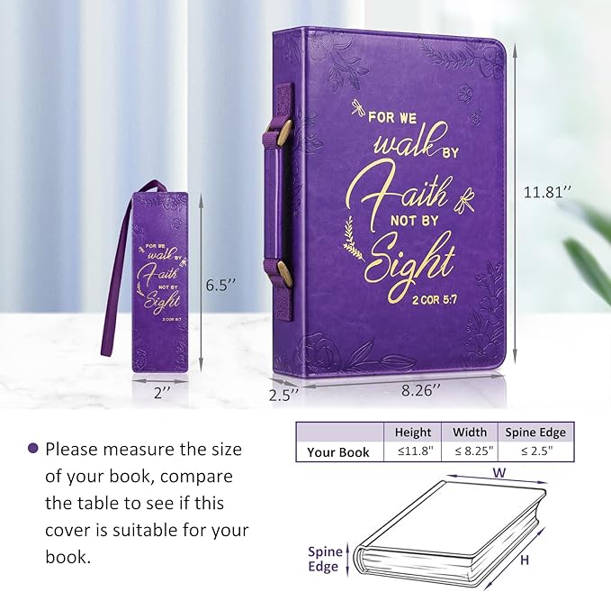 FINPAC Large Classic Bible Cover Vegan Leather Carrying Book Case Church Bag Bible Protective with Handle, Gift for Women, Mother, Friends, Purple