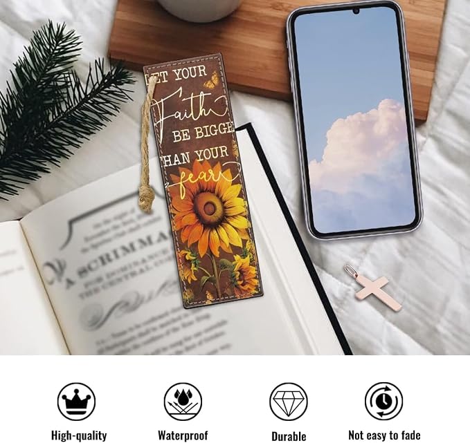 Bookmark 2 PCS Leather Bookmarks for Women, Men, Book Lovers, Autumn Sunflowers Page Markers for Students Teachers