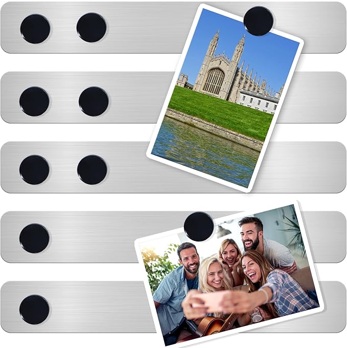 ZDZBLX Magnetic Board 5Pcs Set, Frameless Stainless Steel Magnetic Strips with Adhesive Backing - Memo Bulletin Board Bar for Refrigerator, Office, School, Kitchen, Home Use, Includes 10 Black Magnets