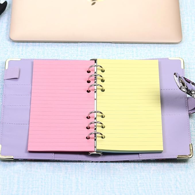 Lined Refill Paper, Colorful Ruled Journal Fillers for A6 Size 6-Ring Binder, A6 Planner Inserts,5-color 120 GSM Thick Loose Leaf Paper,50 Sheets/100 Pages