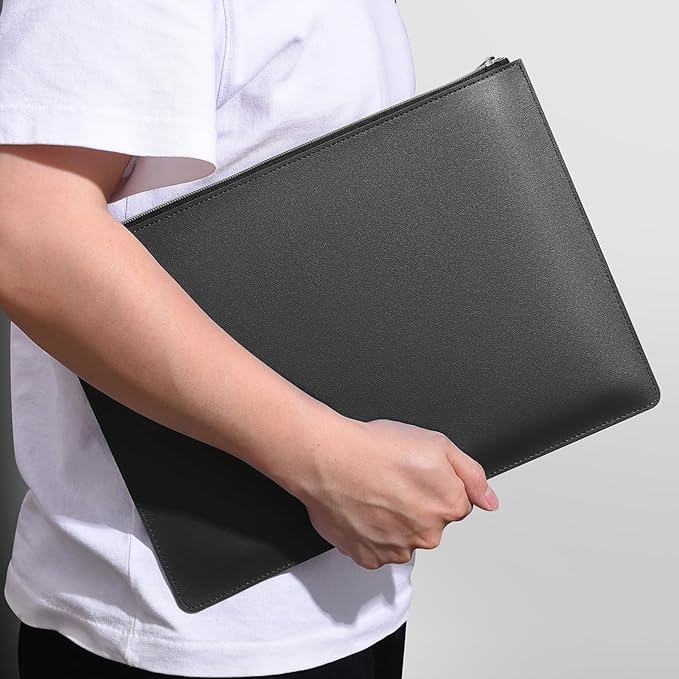 Enyuwlcm PU Leather A4 File Folder Zipper Document Holder Envelope Folder Case for Receipt Contract (2, Black)