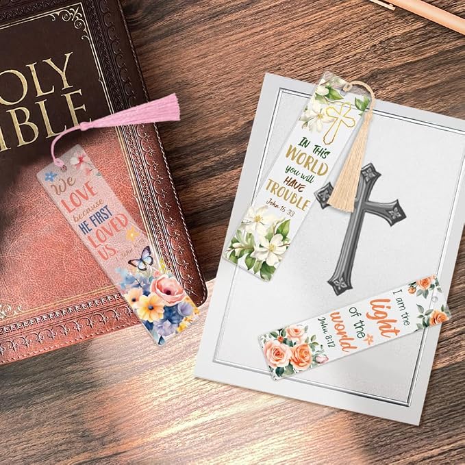 Peacoblue 30pcs UV DTF Bookmarks Wraps Transfer Stickers Bible and Scripture for Women Men Reading, Waterproof Bookmarkers Decal(No Blank Bookmarks) for Acrylic Plastic Metal Blank Bookmark