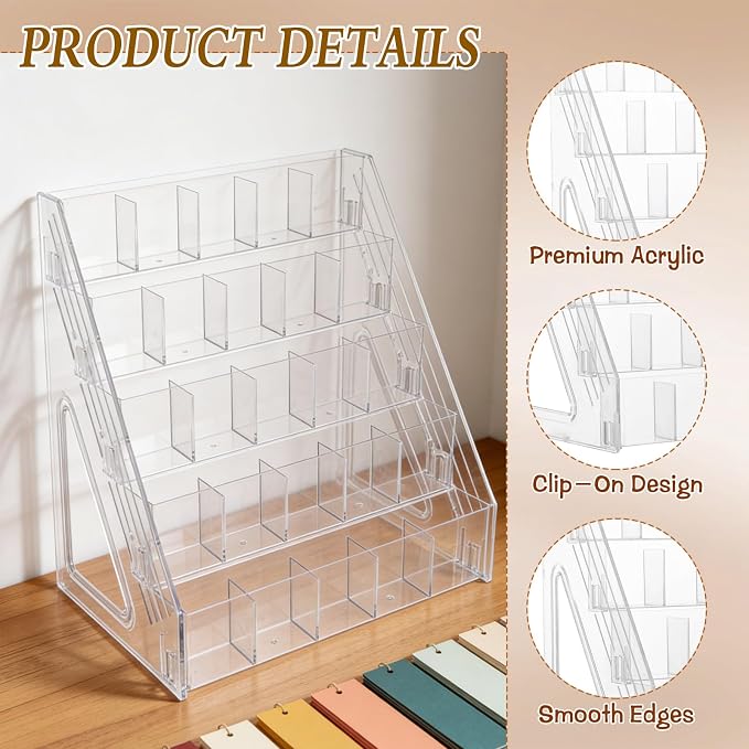 2 Pcs Acrylic Bookmark Display Stand, 5 Tier Clear Bookmark Riser with 25 Compartments for 2. 5'' Bookmarks, Portable Sticker Holder Greeting Card Display for Business Vendor Retail Store Shop