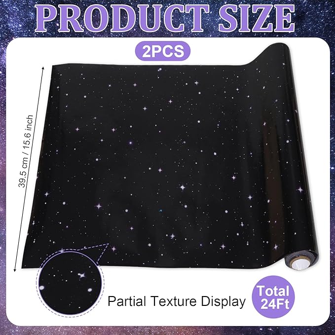 2 Rolls Starry Bulletin Board Paper Roll Non-Woven Bulletin Board Background Reusable Waterproof Poster Fade Resistant Black Purple Poster for Classroom Decor Wrapping Crafts Supplies 15.6 in x 12 Ft