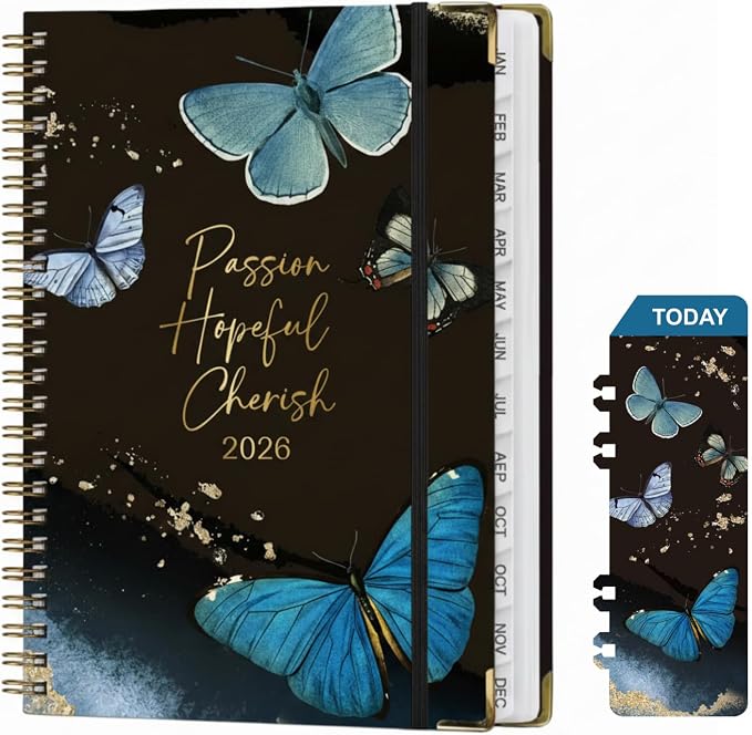 2026 Planner Weekly and Monthly,Jan 2026 to Dec 2026,A5 Hardcover Academic Appointment Book with Tabs,100GSM Thick Paper,Back Pocket Bookmark Ruler,Cute Black Butterfly Agenda for Women Teachers Students