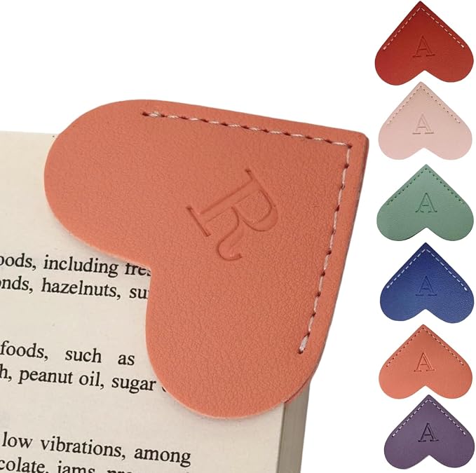 Personalized Leather Heart Bookmarks with Initials, 26 Letters Custom Corner Book Mark for Reading Women,Teacher, Student, Book Lovers Book Marker, Meaningful Gifts(Purple & Orange,R)