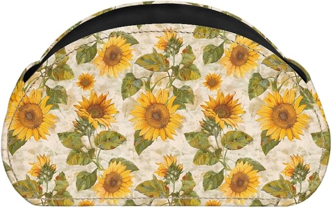 FUSURIRE Remote Control Holder with 5 Compartments, Vintage Sunflower Print Desktop Caddy Storage Supply Organizers for Remote Controllers,Office Supplies,Makeup Brush,Media Accessories