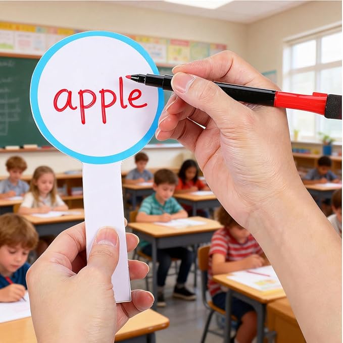 6Pcs Dry Erase Answer Paddles with Handle, Auction Paddles Handheld, Double Sided Handheld Whiteboard Set Small Dry Erase Signs for Students Classroom Office Bidding Voting and Game