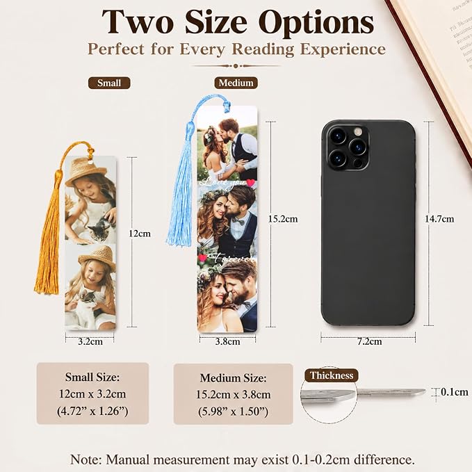 Personalized Photo Bookmark with Text, Custom Metal Page Marker with Tassel, Double Sided Aluminum Alloy Gift for Women Men Teachers Students and Book Lovers (4 Photos)