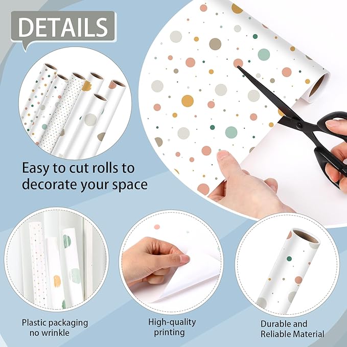 Skyygemm 6 Rolls Classroom Bulletin Board Paper Roll Polka Dot 4 x 12 ft Fade Resistant Colored Background Paper Bulk for Art Decor Drawing Craft(Boho Color)