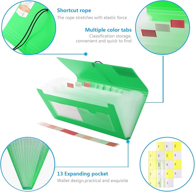 4 Pack XUCHUN 13 Pockets Receipt Organizer,Small Expanding File Foder for Receipts,Coupons