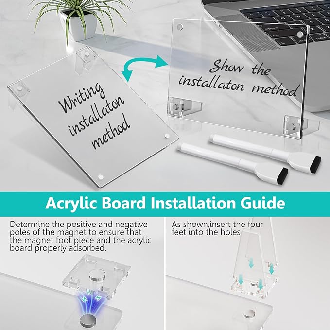 2PCS Clear Acrylic Weekly Dry Erase Board Desktop, 8x6 Small Magnetic Whiteboard with Stand for Table Calendar Memo Board for Fridge, Office, School, Home