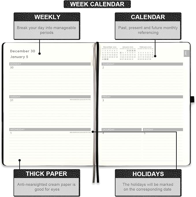 2026-2027 Planner - Weekly & Monthly Planner 2026-2027 with Pen Loop, to Achieve Your Goals & Improve Productivity, July 2026 - June 2027, Thick Paper, Inner Pocket, 8.5" x 11" - Black