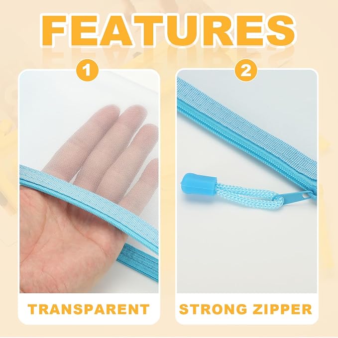 PATIKIL A4 Mesh Zipper Pouch Bags, 5 PCS Mesh Bags with Zipper Plastic Storage Pocket for Organizing File Beads Office Home Supplies, 34x24cm, Blue