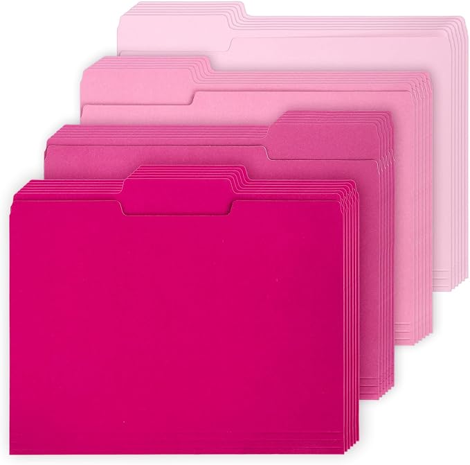 Whaline 24 Pack Hot Pink File Folders Letter Size 4 Colors Gradient Pink File Pockets with 1/3 Cut Tab for Home Office Classroom Supplies, 8.9 x 11.6 Inch